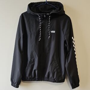 Vans XS Black Windbreaker Jacket with Checkered Sleeve